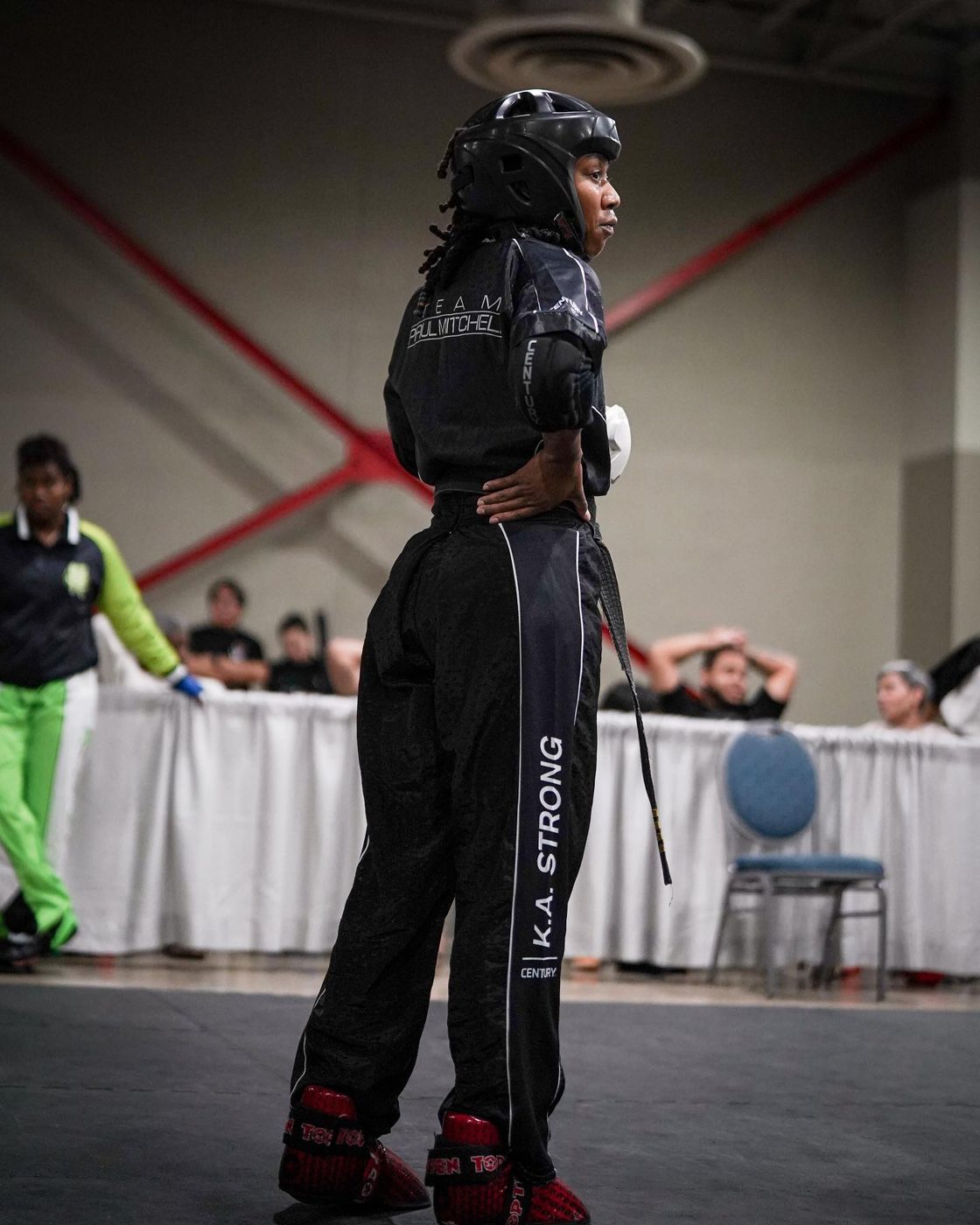 Ki'Tana Everett in Team Paul Mitchell sparring gear at the 2023 Pan Ams